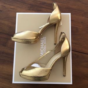 Michael Kors Tiegan Sandal - Metallic Embossed Leather Gold